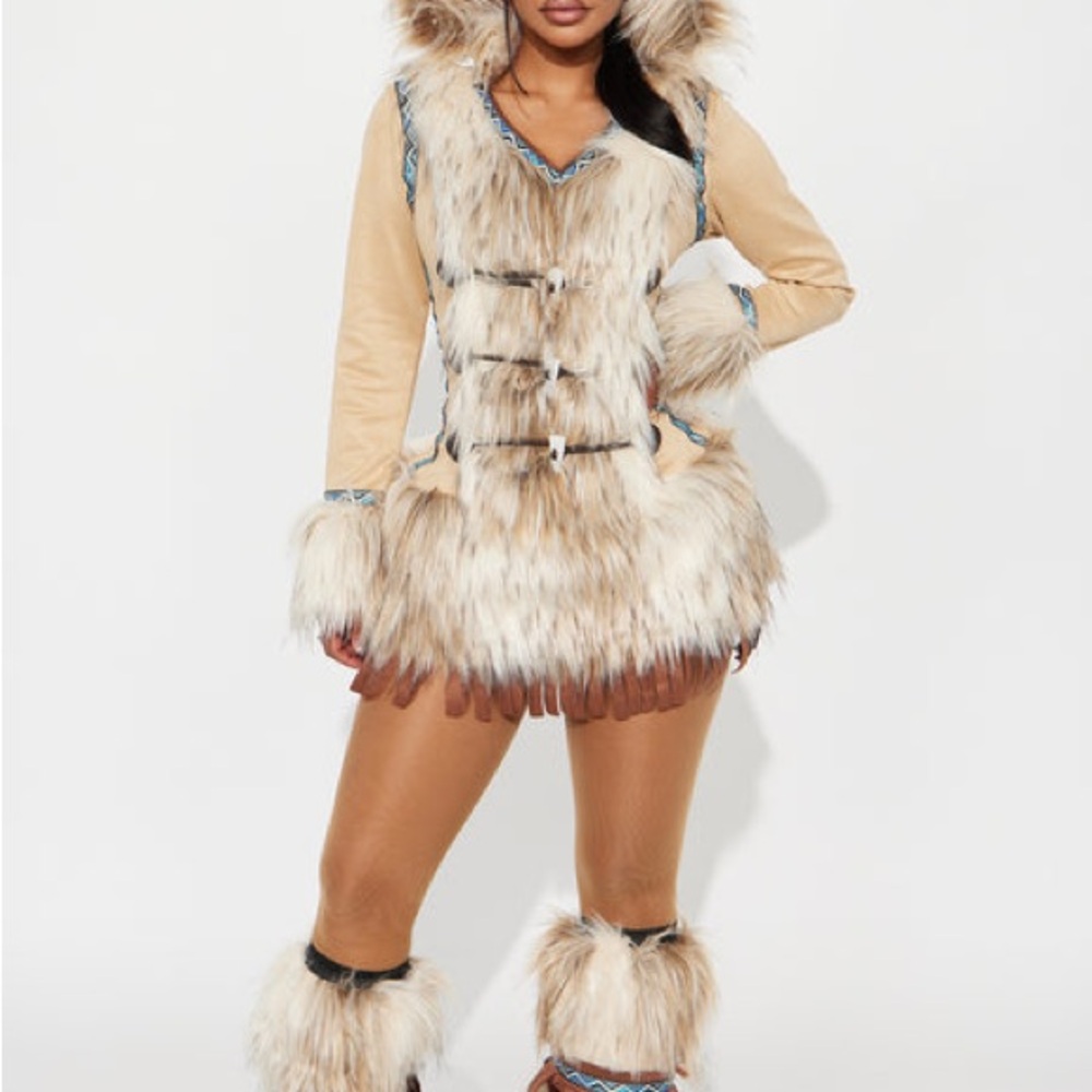 Fashion Nova Tan and Cream Faux Fur Trim Coat